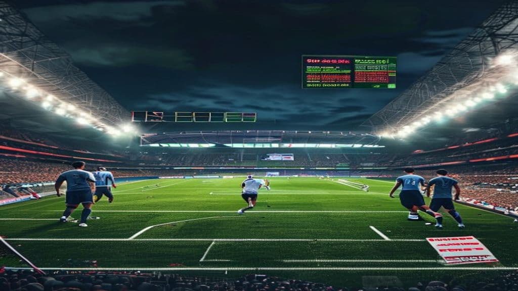 بازار شرط بندی فوتبال Draw No Bet با نمایش استادیوم و مسابقه مساوی برای معرفی مفهوم اصلی