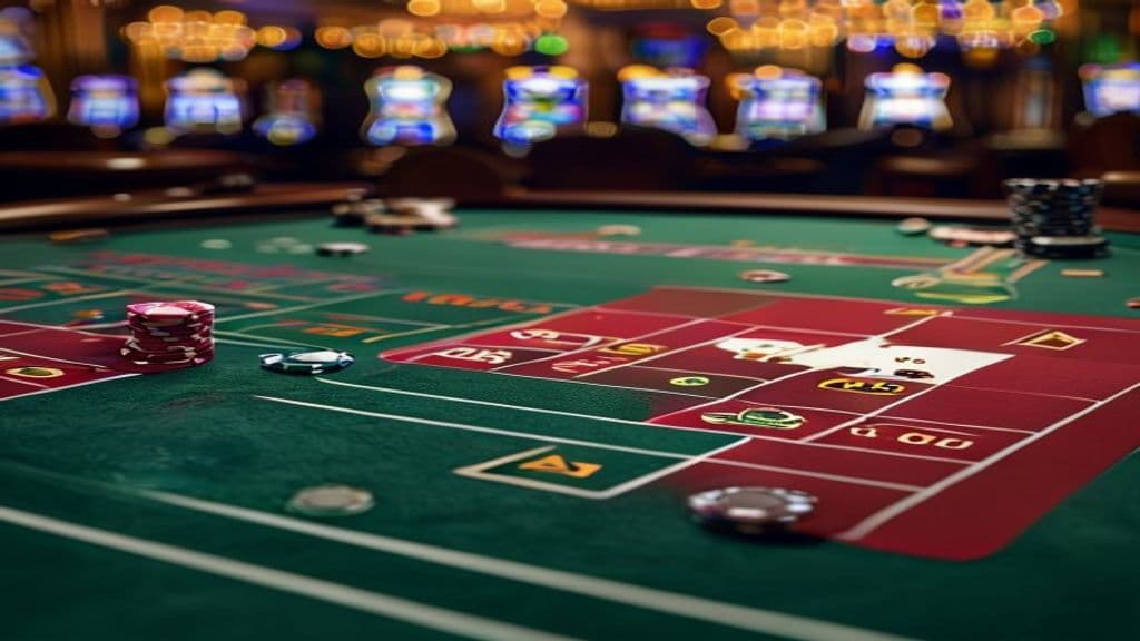 شرط بندی روی نقش‌های Banker Player Tie باکارات در میز کازینو با چیپ و کارت