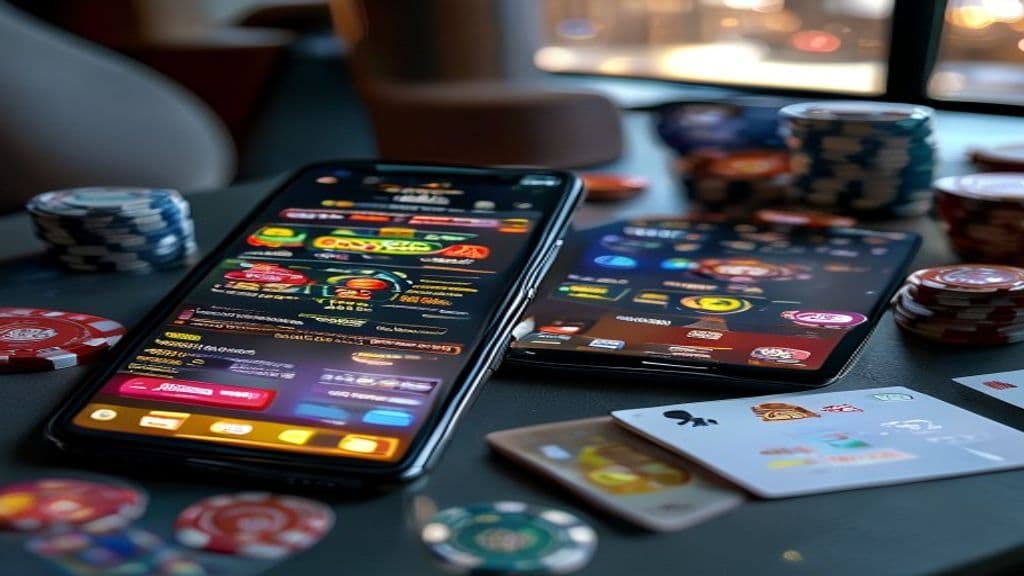 مقایسه مصرف داده اپلیکیشن و مرورگر در بازی کازینو موبایل با نمایش گوشی و نمادهای دیتا