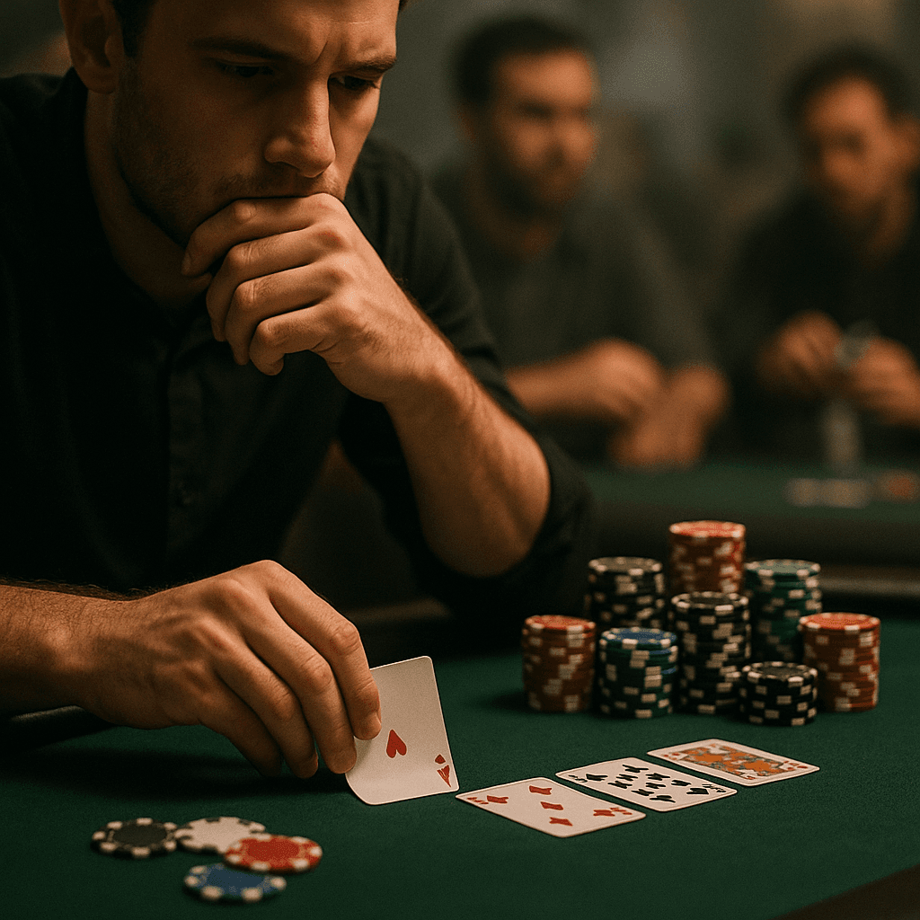 میز پوکر با کارت‌ها و چیپ‌ها در حال بررسی استراتژی 3-bet