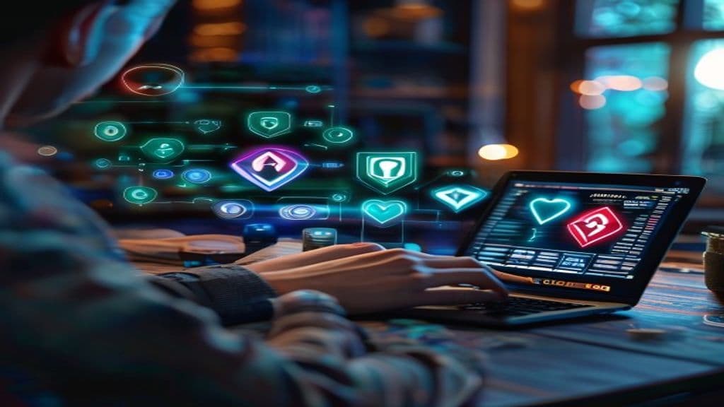 امنیت حساب پوکر آنلاین با نماد قفل و میز پوکر دیجیتال در محیط خانه