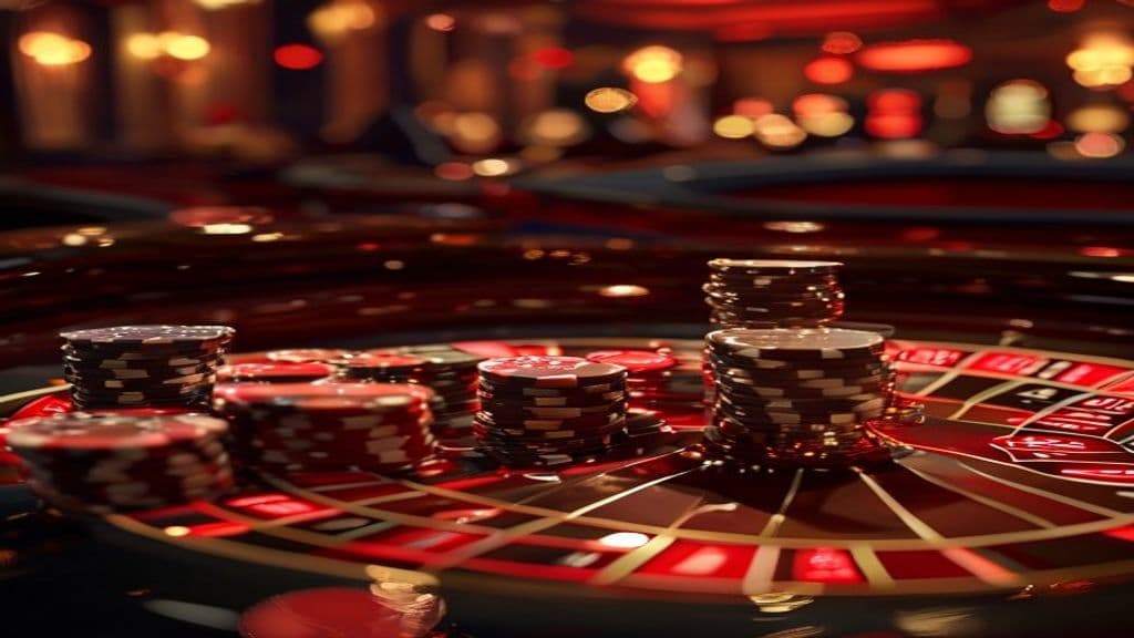سیستم شرطبندی مارتیگل در رولت با نمایش میز کازینو و افزایش پیاپی ژتونها روی رنگ قرمز